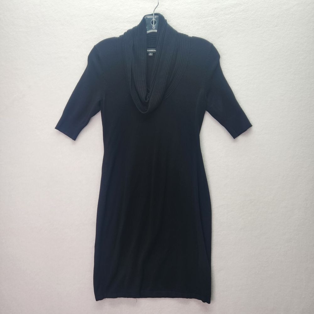 Express Sweater Dress Womens S Black Ribbed Zip Front Career Office Wear Bodycon